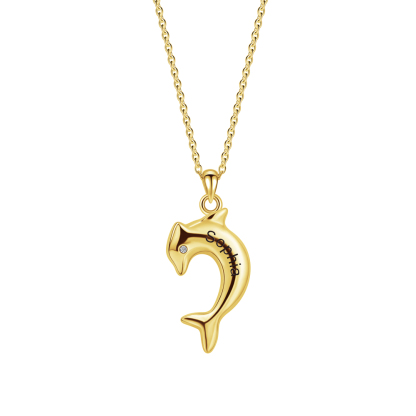 Personalized Dolphin Couple Necklace, Custom 2 Names Jewelry