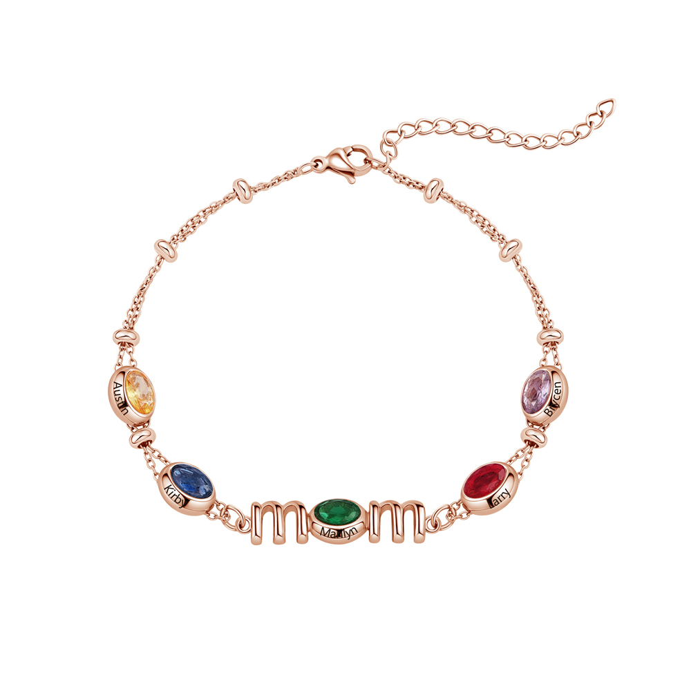 Personalized Mom Birthstone Bracelet, Custom Name Family Bracelet