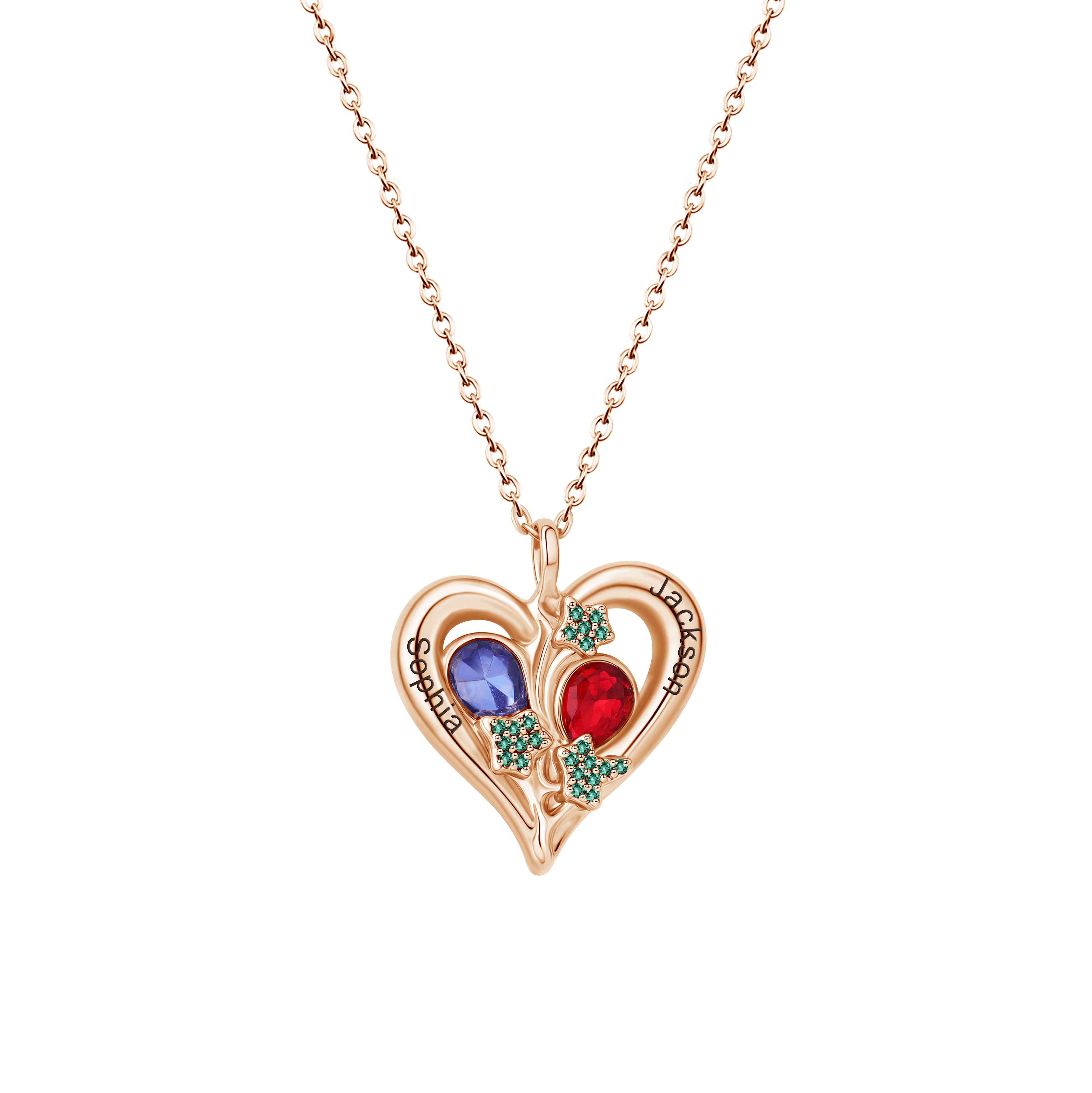 Personalized Love Necklace Custom 2 Birthstones & Names for Women