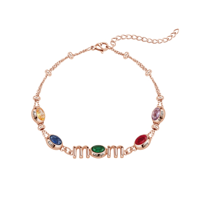 Personalized Mom Birthstone Bracelet, Custom Name Family Bracelet