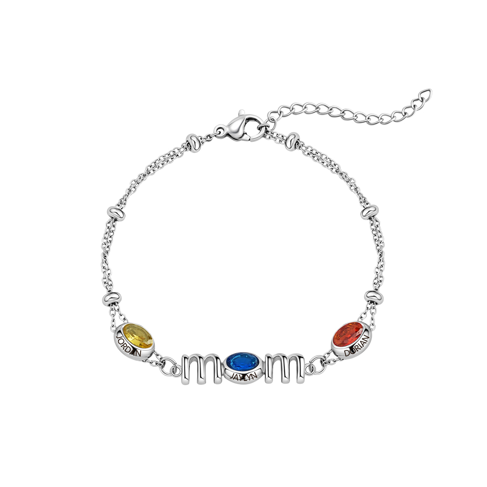 Personalized Mom Birthstone Bracelet, Custom Name Family Bracelet