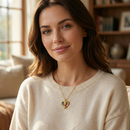 Personalized Love Necklace Custom 2 Birthstones & Names for Women