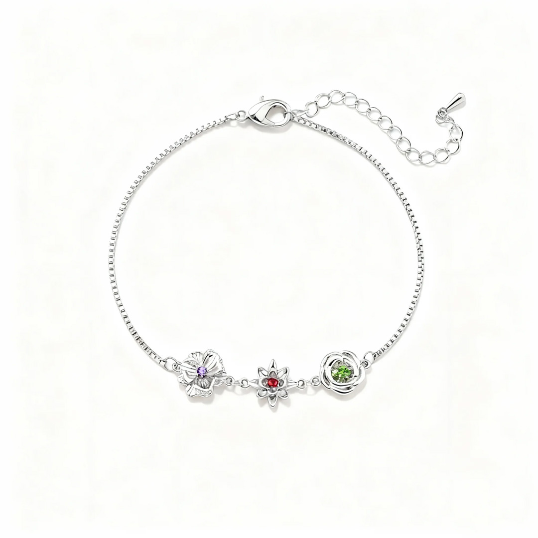 1-8 Three-Dimensional Birth Flowers Bracelet/Necklace Gift For Mom/Grandma/Wife