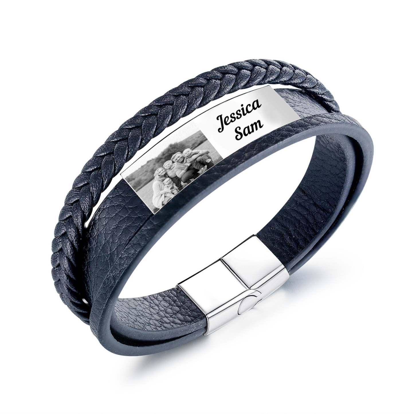 Christmas Gift Personalized Braided Leather Bracelet Custom Photo Multi-layer Bracelet for Him