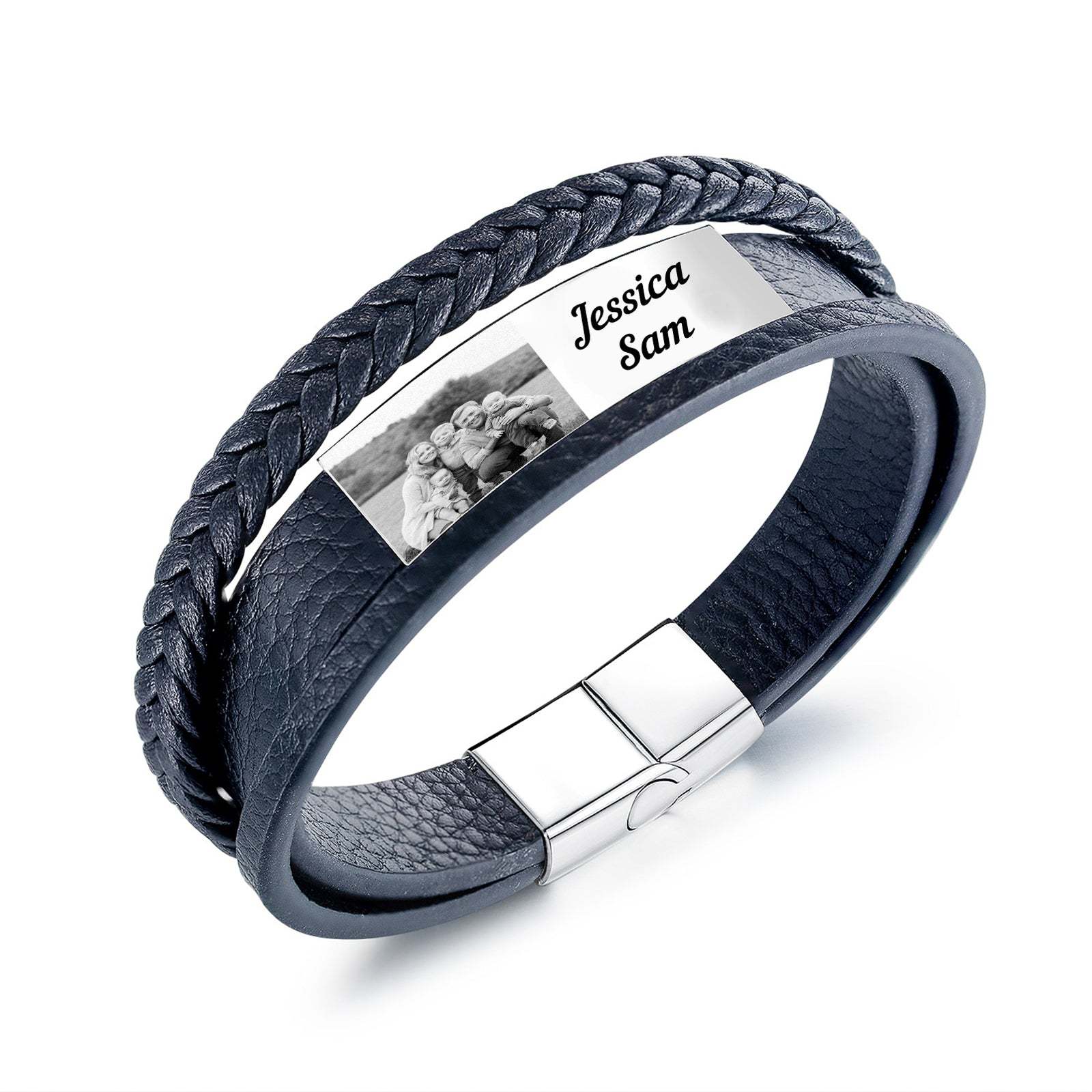 Christmas Gift Personalized Braided Leather Bracelet Custom Photo Multi-layer Bracelet for Him