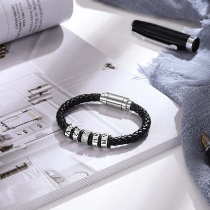 Christmas Gift Christmas Gift Men Leather Bracelet with Beads Engraved-Engravingift