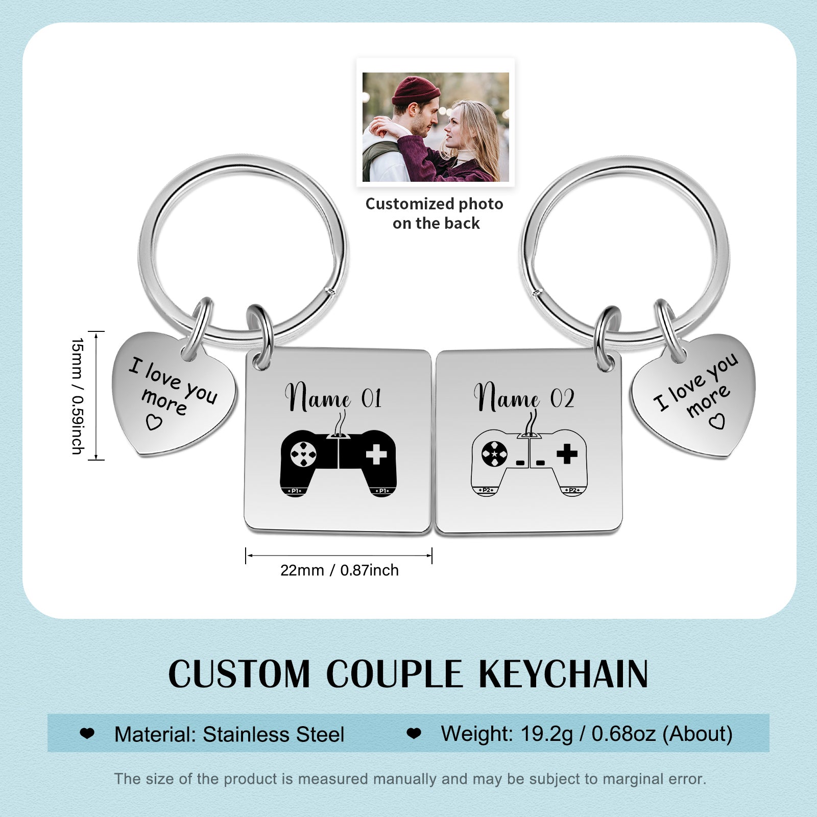 Mother's Day Gift  Photo Couple Keychain Set Personalized Heart Matching Couple Gifts-Engravingift