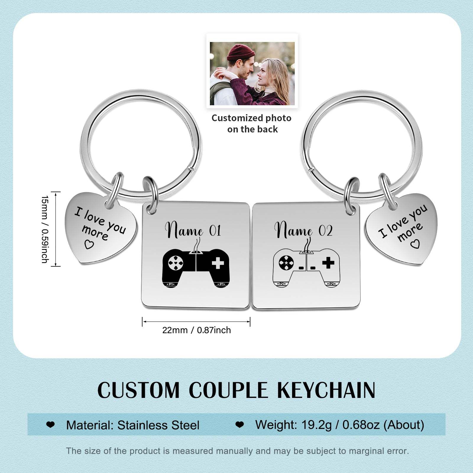 Mother's Day Gift  Photo Couple Keychain Set Personalized Heart Matching Couple Gifts-Engravingift