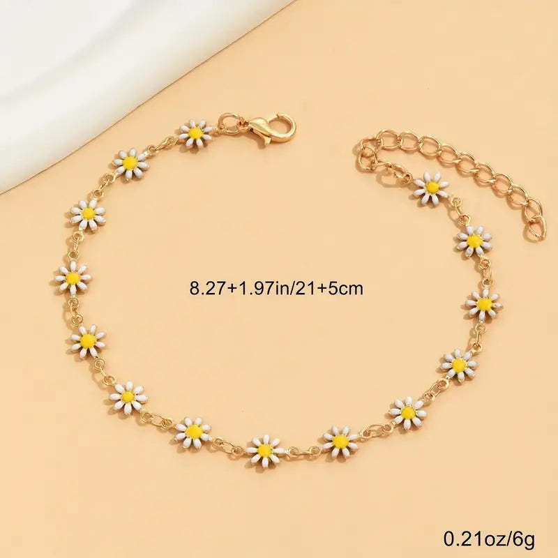 Mother's Day Oil Flower Beads Chain Anklet Alloy Ankle Bracelet-Engravingift