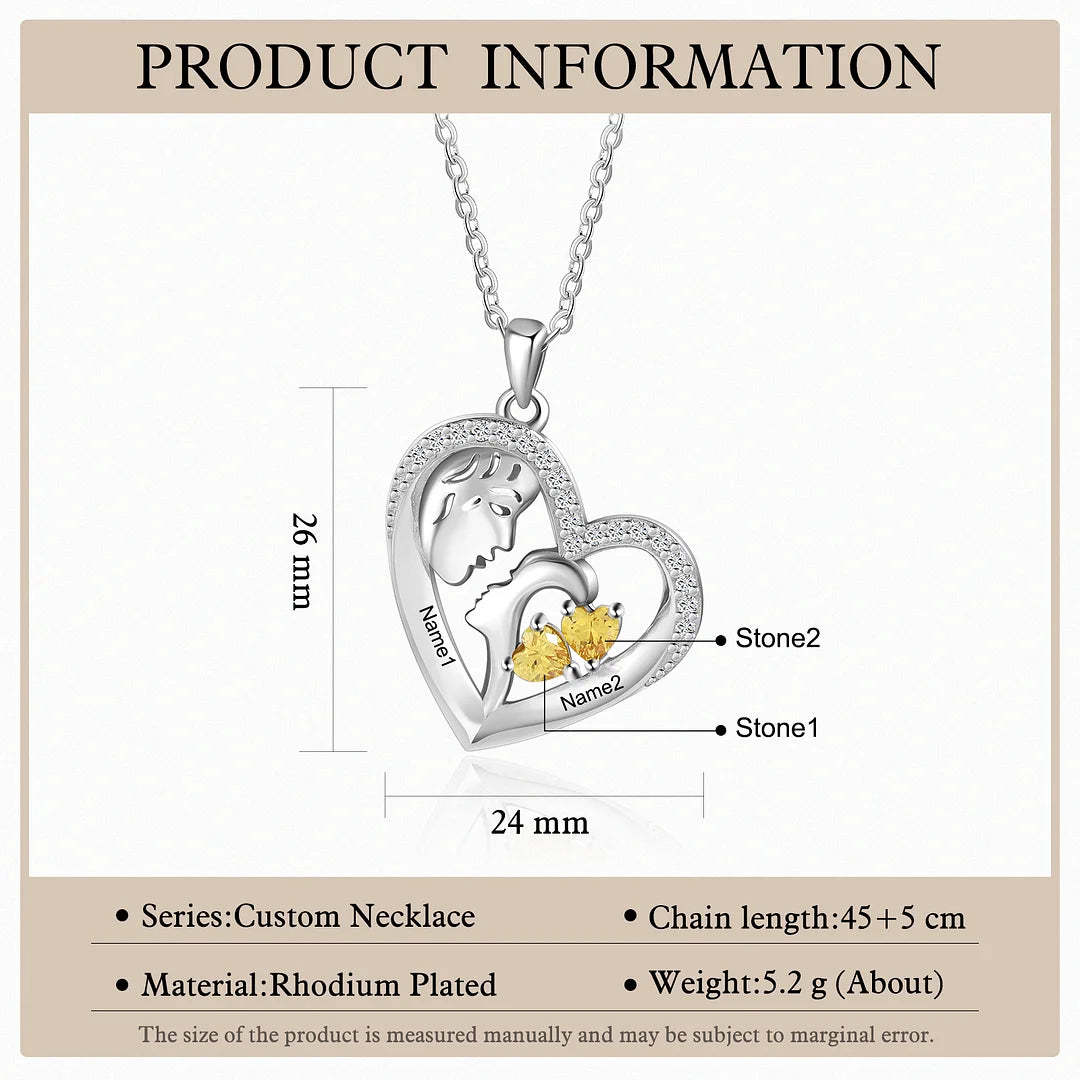 Mother's Day Gift Personalized Mother and Son Heart Necklace Custom 2 Birthstones Pendant Necklace Gift for Mom-Engravingift