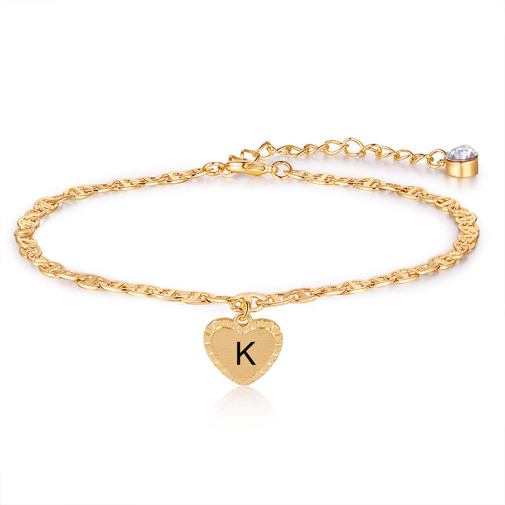 Mother's Day Gift Personalized Initial Anklet with Birthstone Heart Pendant Ankle Bracelet for Women-Engravingift