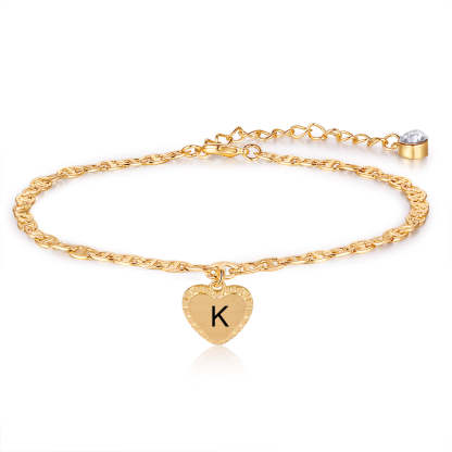 Mother's Day Gift Personalized Initial Anklet with Birthstone Heart Pendant Ankle Bracelet for Women-Engravingift
