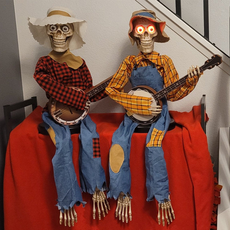 Animated Halloween Skeletons with Sound-Activated Dueling Banjo Music