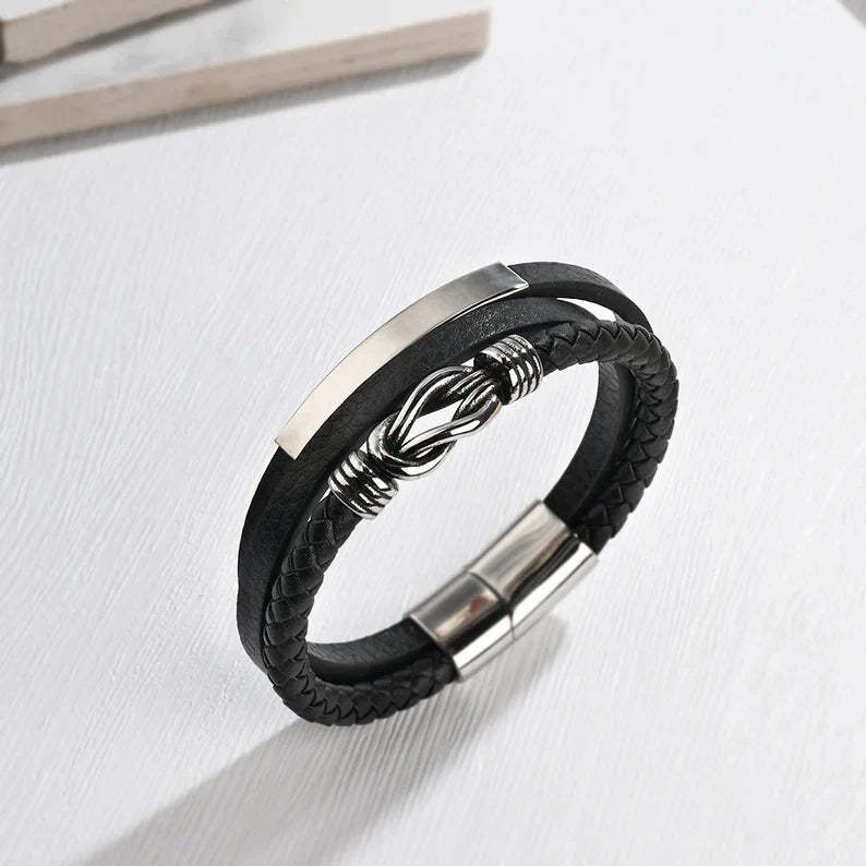 Mother's Day Gift Mother and Son Forever Linked Together Customized Leather Infinity Knot Layered Bracelet Birthday Gift-Engravingift