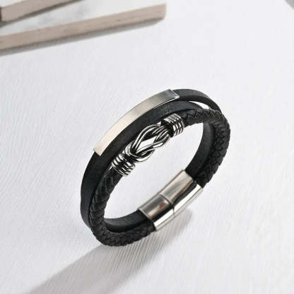 Mother's Day Gift Mother and Son Forever Linked Together Customized Leather Infinity Knot Layered Bracelet Birthday Gift-Engravingift