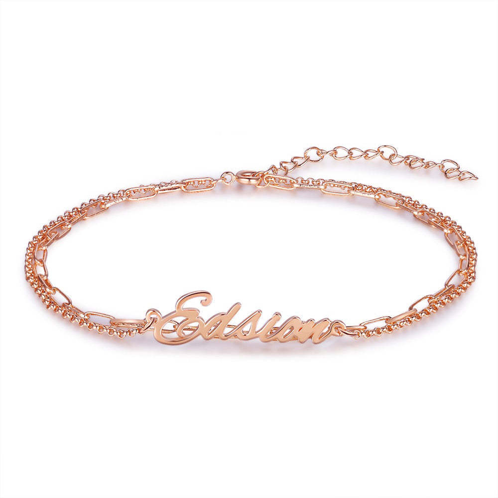 Mother's Day Gift Personalized Name Anklet Custom Double Chain Anklet for Women-Engravingift