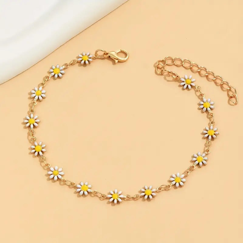 Mother's Day Oil Flower Beads Chain Anklet Alloy Ankle Bracelet-Engravingift