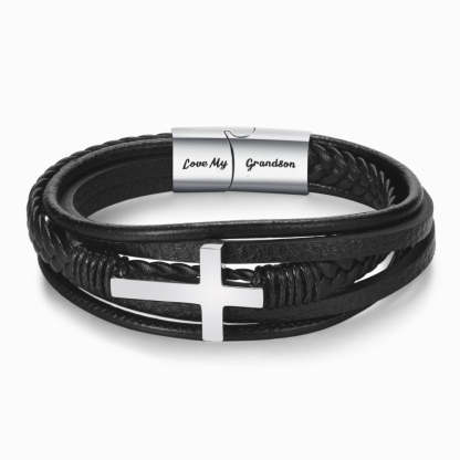 Christmas Gift To My Grandson Cross Braided Leather Bracelet "Pray Through It"