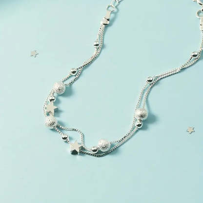 Mother's Day Gift Simple Minimalist Double Layer Chain Anklet With Mini Star Shape Beads Stackable Ankle Bracelet-Engravingift