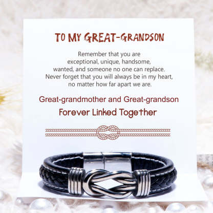 Mother's Day Gift To My Great-grandson Braided Leather Knot Bracelet "Never Forget That You Will Always Be in My Heart"-Engravingift