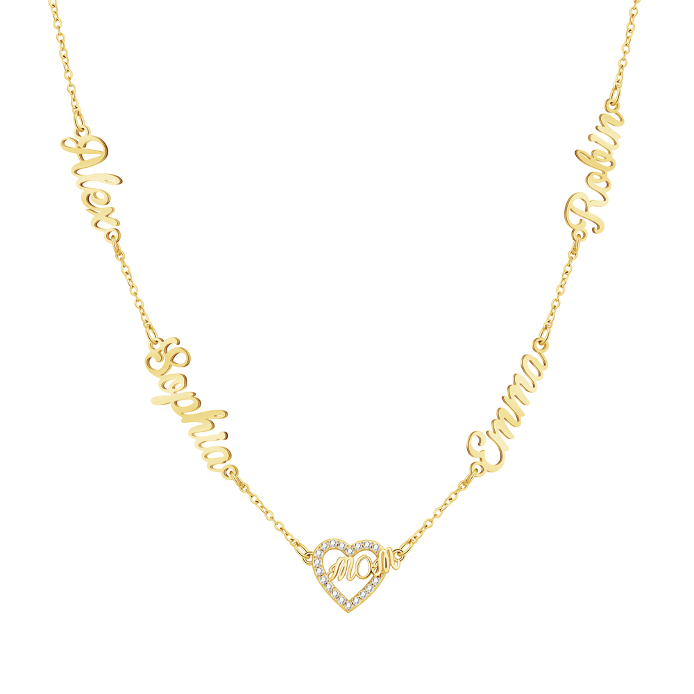 Personalized Mom Necklace with Kids Names, Custom Name Heart Necklace