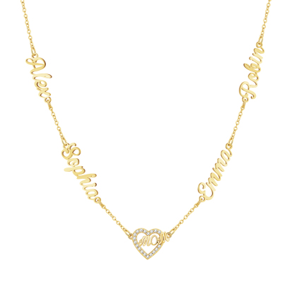 Personalized Mom Necklace with Kids Names, Custom Name Heart Necklace