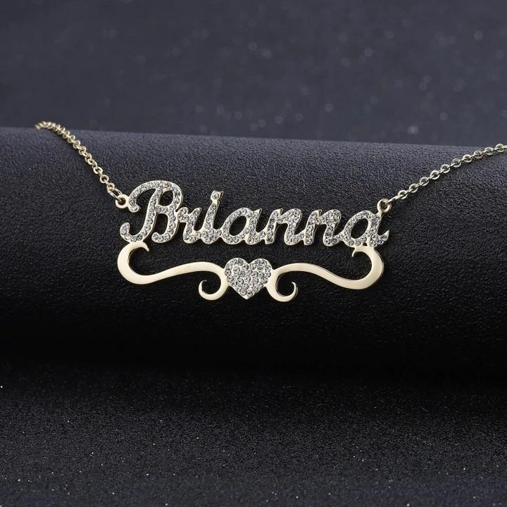 Christmas Gift Personalized Sparkling Butterfly Heart Diamond Name Necklace