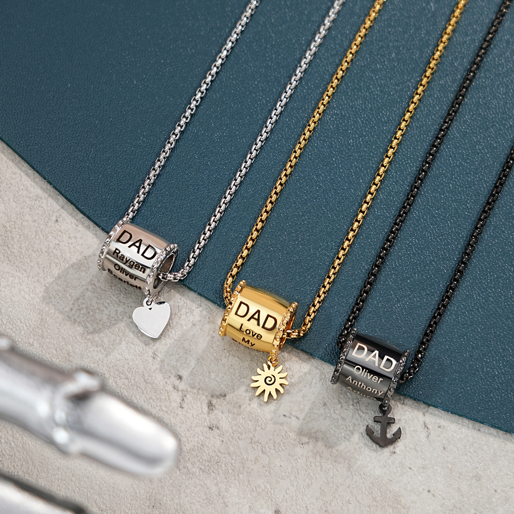  Personalized Dad Engraved Bead Necklace