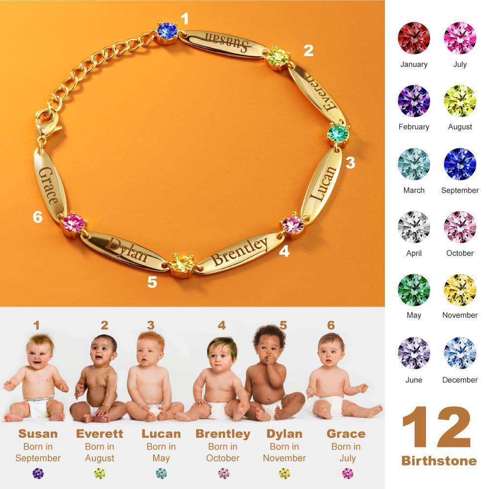 Mother's Day Gift Mother Bracelet with Family Names and Birthstones-Engravingift