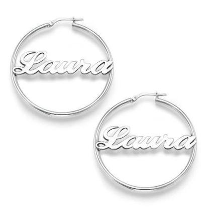 Mother's Day Gift 18k Gold Plated Sterling Silver Hoop Name Earrings-Engravingift