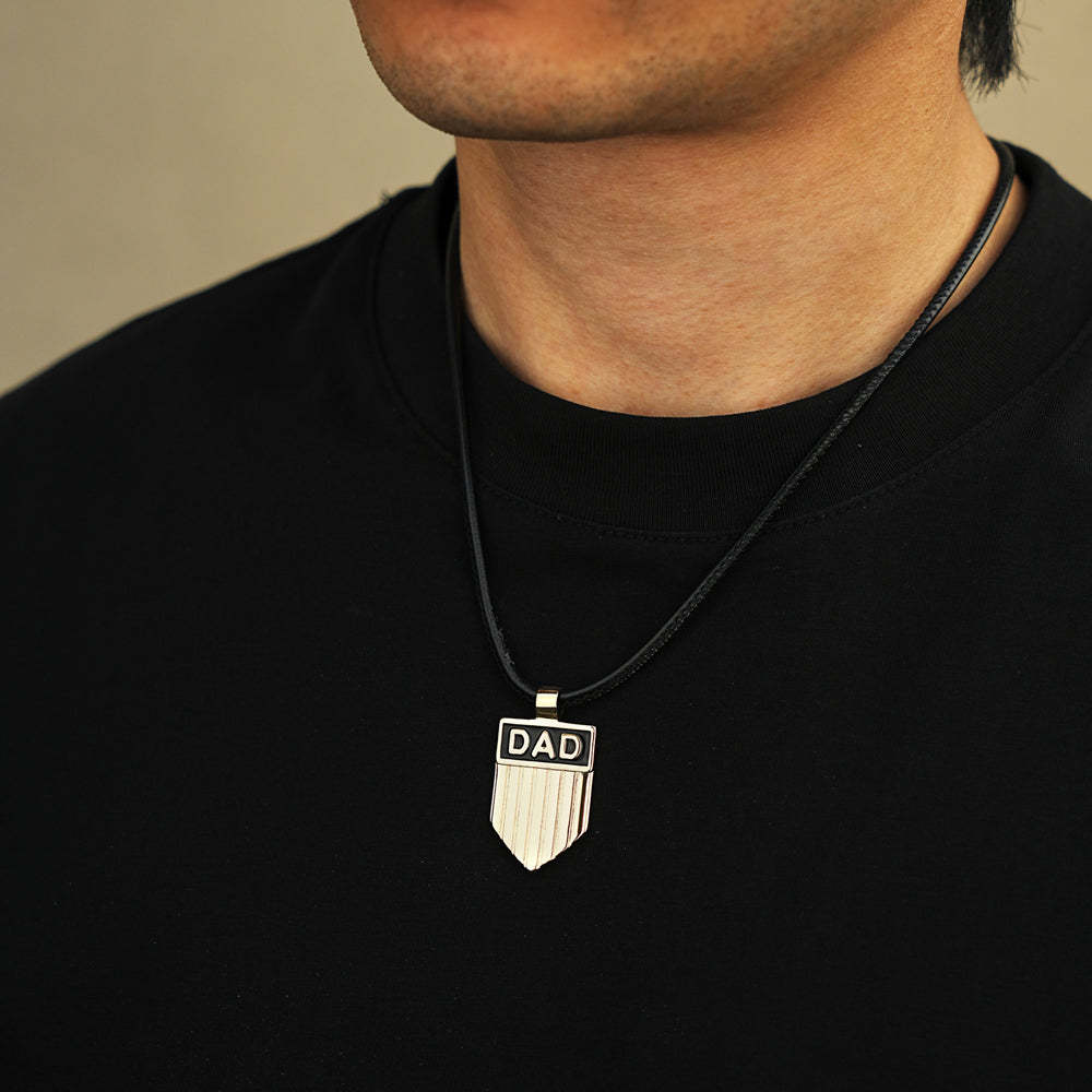Father's Day Gift DAD Engraved Shield Pendant Necklace