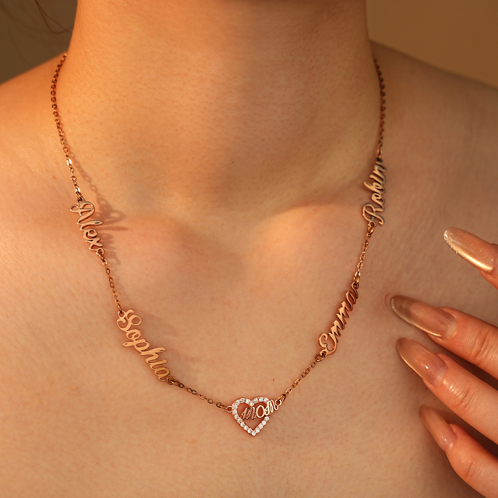 Personalized Mom Necklace with Kids Names, Custom Name Heart Necklace