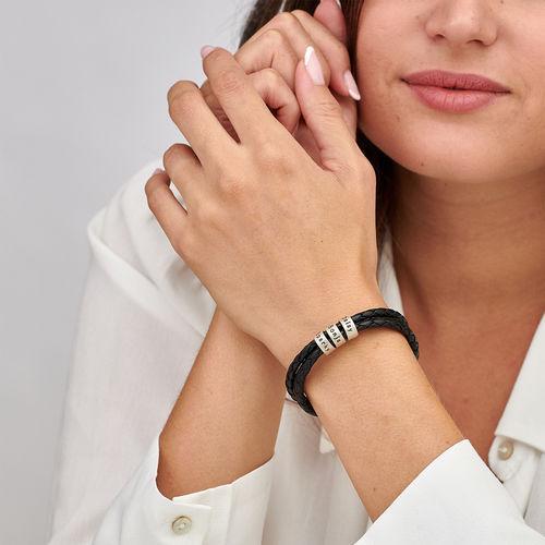 Christmas Gift Men Braided Leather Bracelet with Small Custom Beads