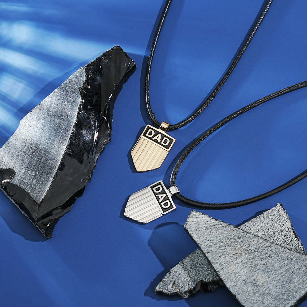 Father's Day Gift DAD Engraved Shield Pendant Necklace