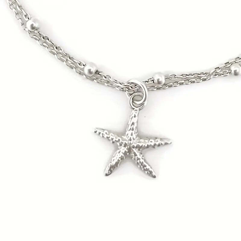 Mother's Day Starfish Shape Pendant Thin Chain Anklet Adjustable Beach Wedding Ankle Bracelet Jewelry-Engravingift