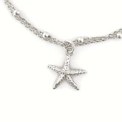 Mother's Day Starfish Shape Pendant Thin Chain Anklet Adjustable Beach Wedding Ankle Bracelet Jewelry-Engravingift