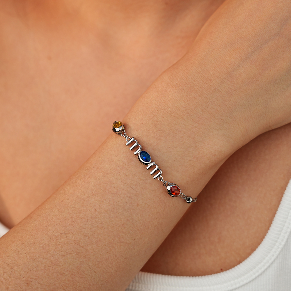 Personalized Mom Birthstone Bracelet, Custom Name Family Bracelet