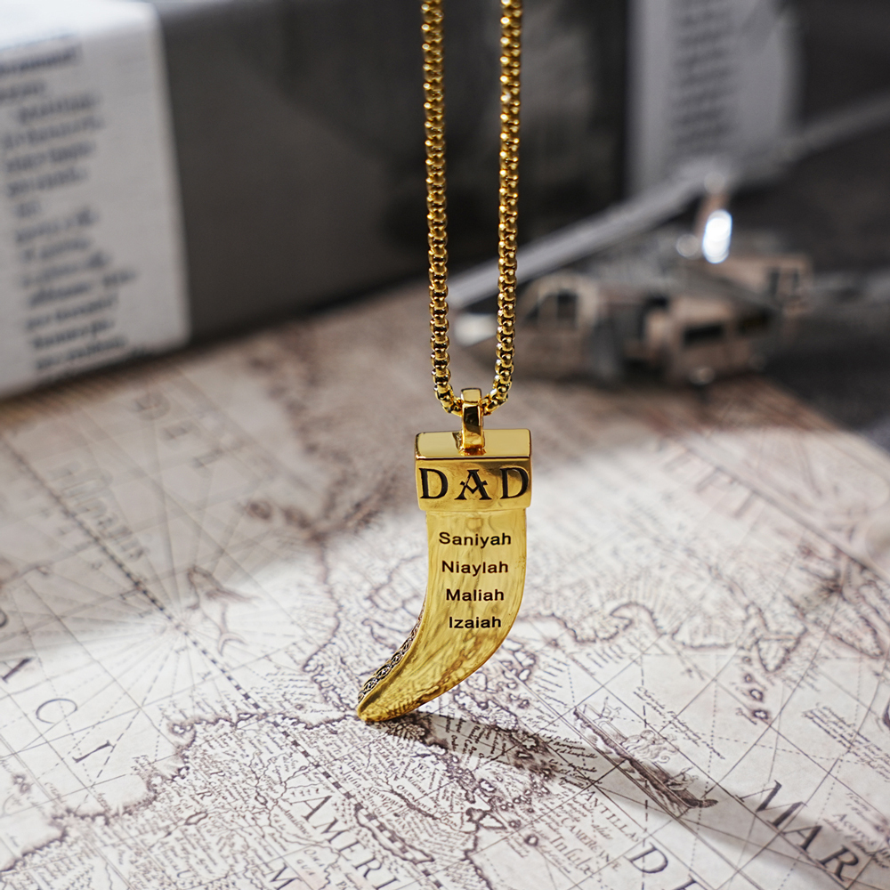 Personalized DAD Tusk Necklace, Custom Kids Names Jewelry