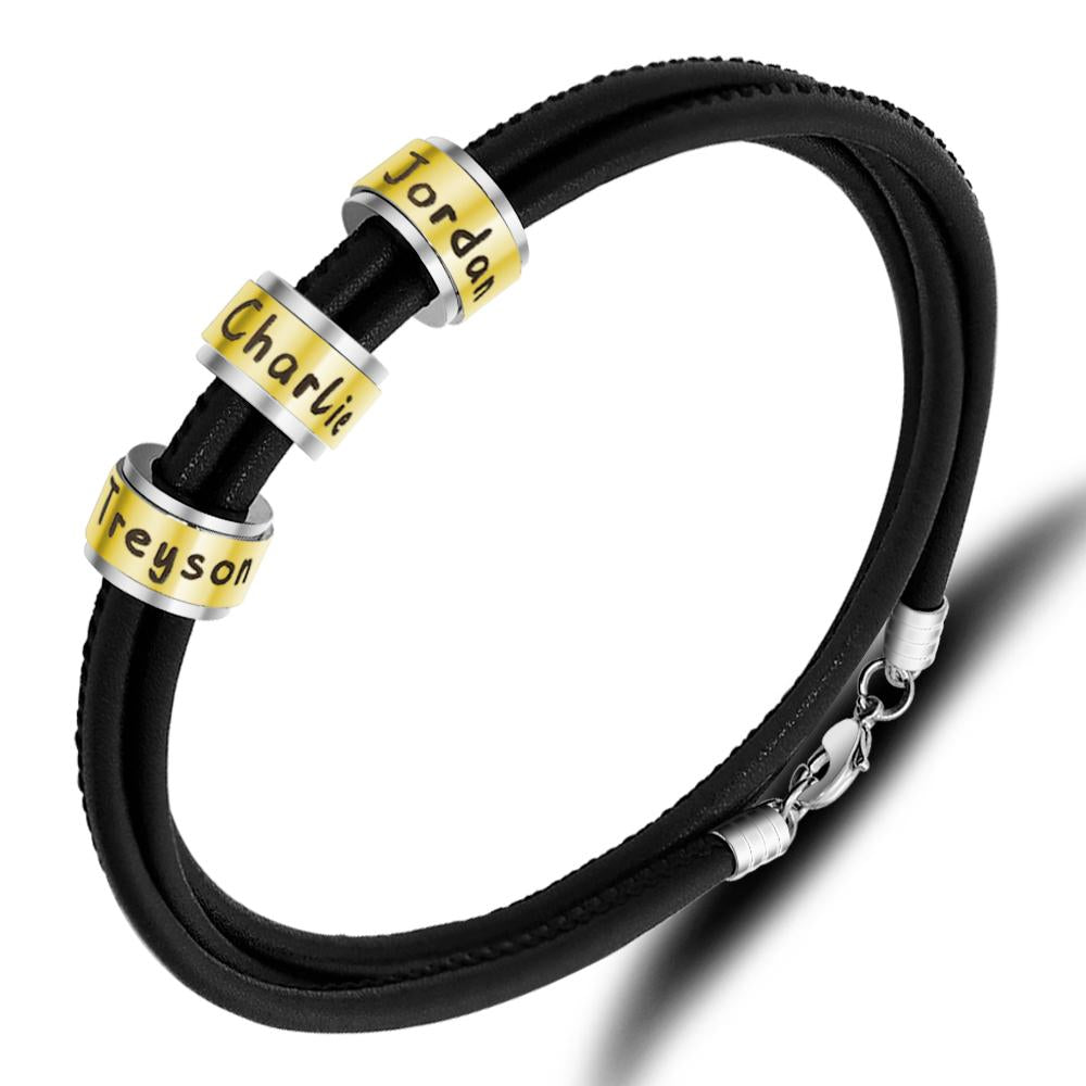 Christmas Gift Leather Bracelet With Rolling Custom Beads