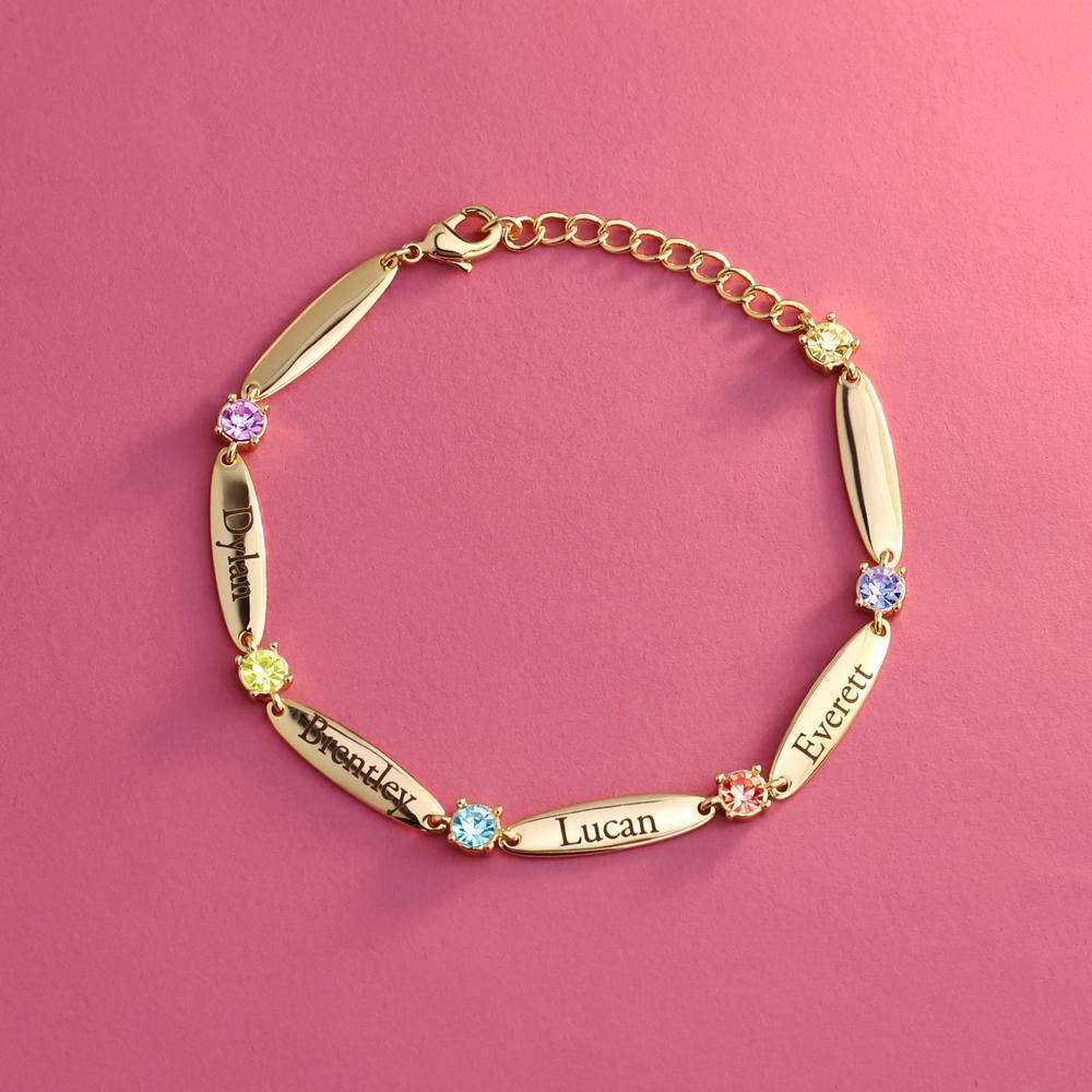 Mother's Day Gift Mother Bracelet with Family Names and Birthstones-Engravingift