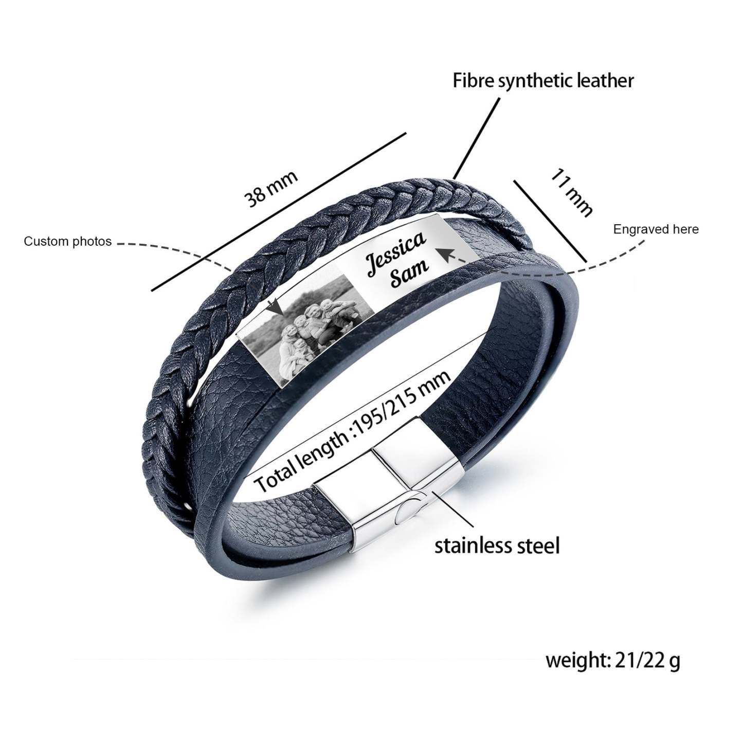 Christmas Gift Personalized Braided Leather Bracelet Custom Photo Multi-layer Bracelet for Him