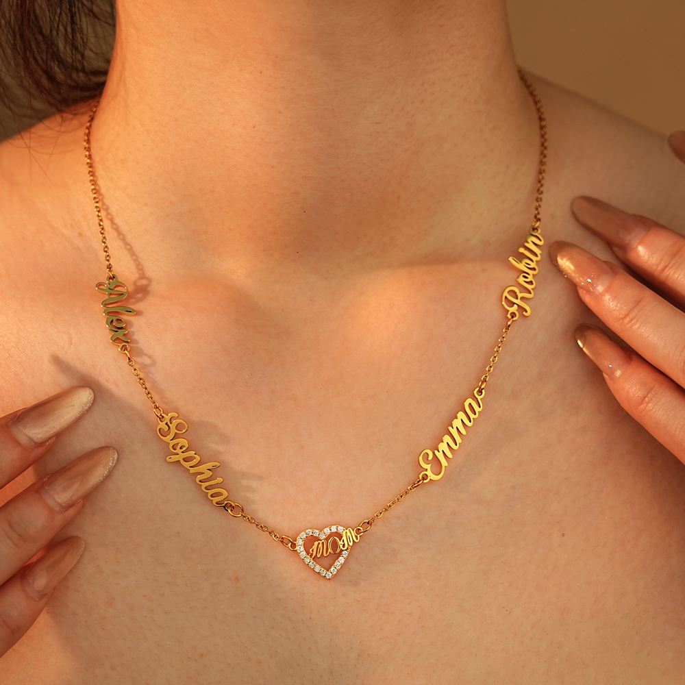 Personalized Mom Necklace with Kids Names, Custom Name Heart Necklace