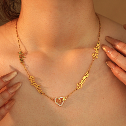 Personalized Mom Necklace with Kids Names, Custom Name Heart Necklace
