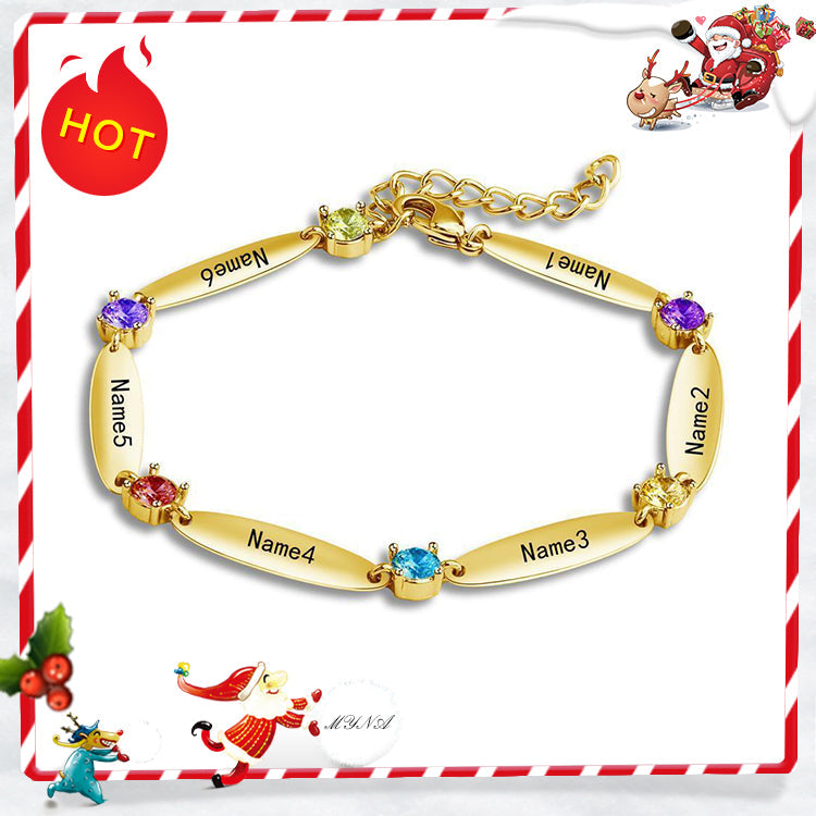 Mother's Day Gift Mother Bracelet with Family Names and Birthstones-Engravingift
