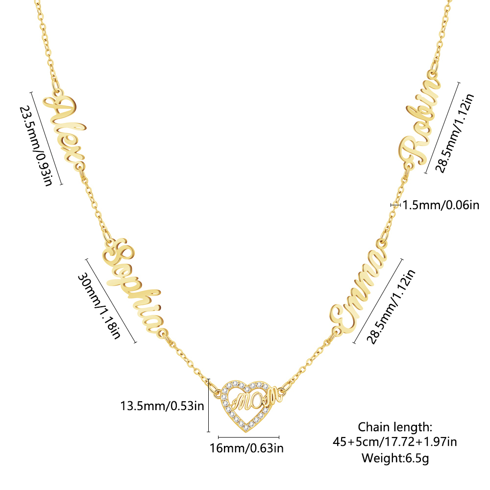 Personalized Mom Necklace with Kids Names, Custom Name Heart Necklace