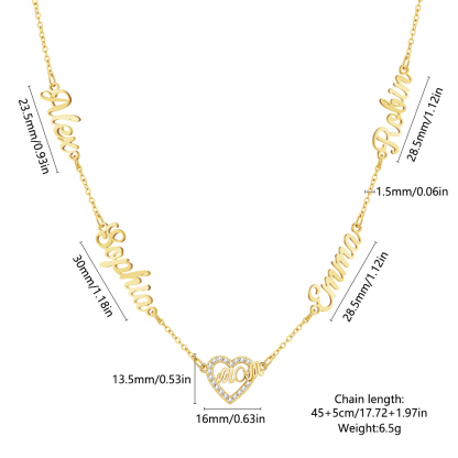 Personalized Mom Necklace with Kids Names, Custom Name Heart Necklace