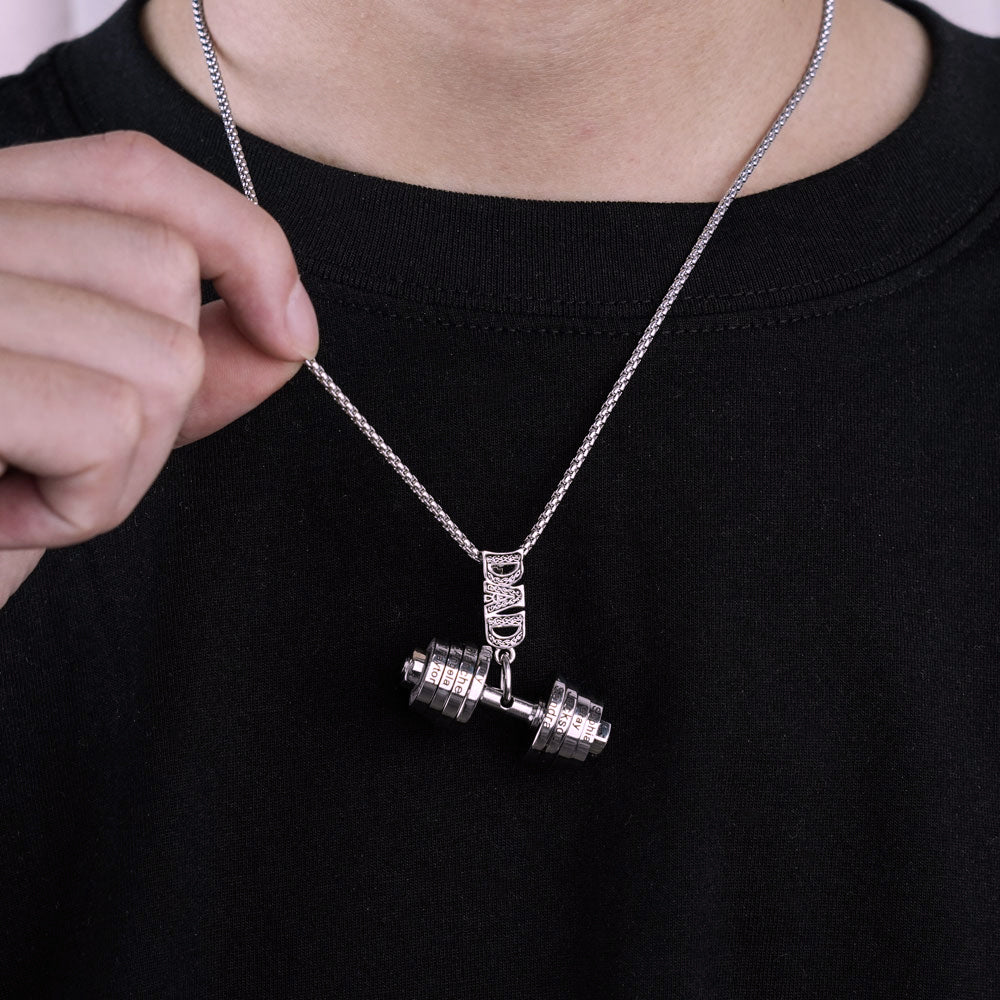 Christmas Gift Personalized DAD Dumbbell Necklace