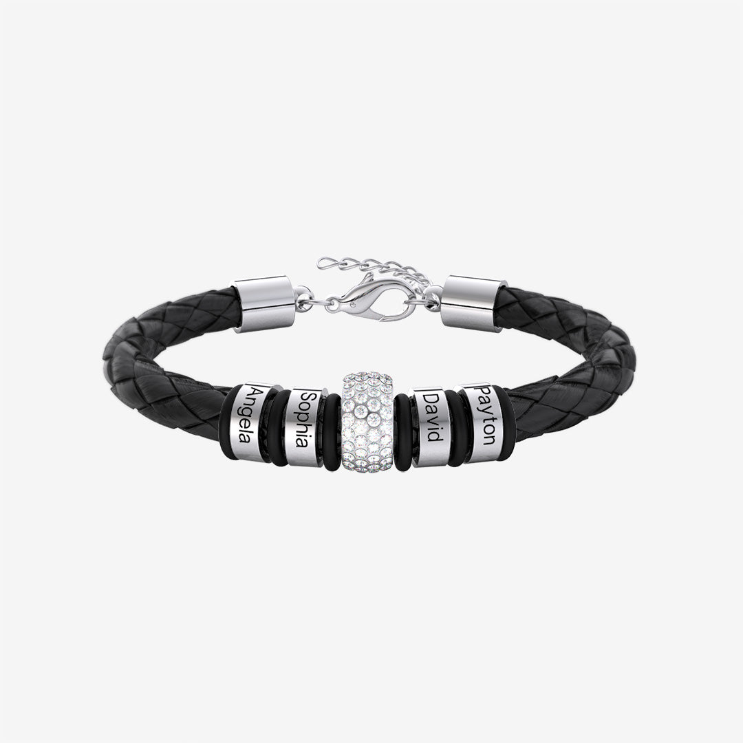 Christmas Gift Men Braided Leather Bracelet with Diamond Custom Beads