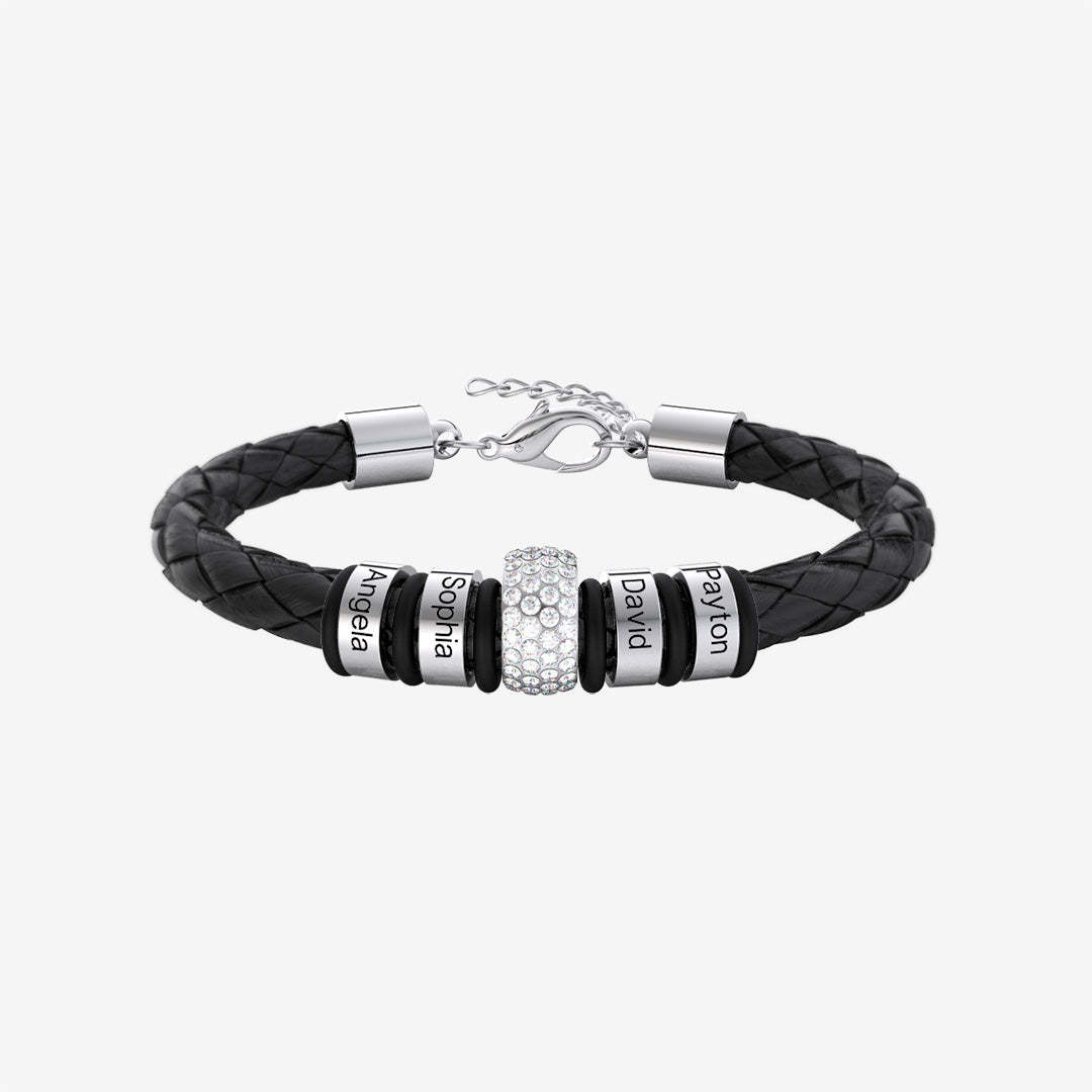 Christmas Gift Men Braided Leather Bracelet with Diamond Custom Beads