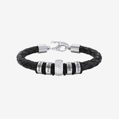 Christmas Gift Men Braided Leather Bracelet with Diamond Custom Beads